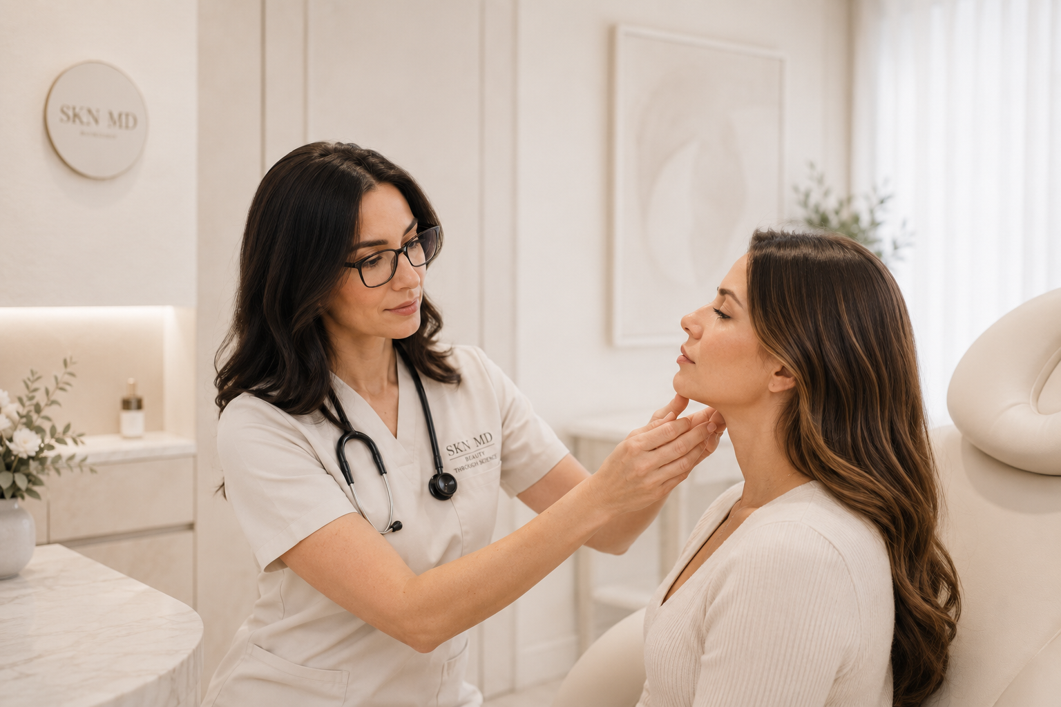 Facial skin assessment for Morpheus8 treatment at SKN MD, Montréal